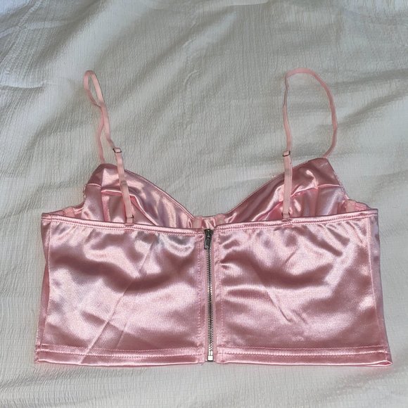 NWOT Adika Bustier Corset Like Crop Top Medium Satin Silky Light Baby Pink - Picture 4 of 10